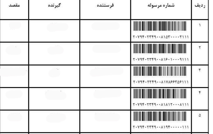 نمونه کد رهگیری مرسولات پستی